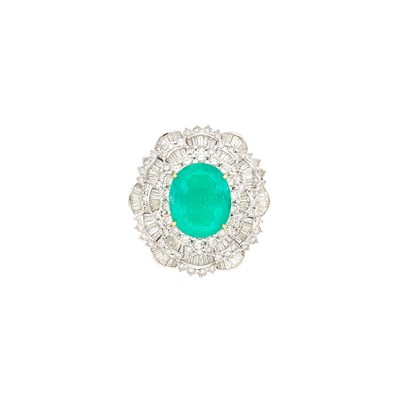 Lot 218 - Two-Color Gold, Emerald and Diamond Pendant