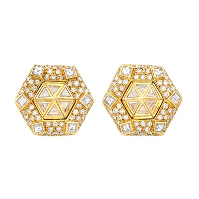 Lot 114 - Pair of Gold and Diamond Earclips