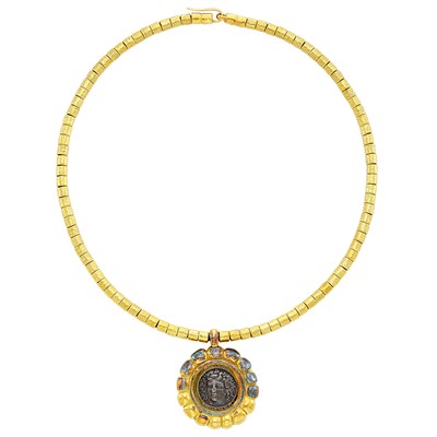 Lot 292 - Gold and Silver Coin Pendant-Necklace, Elizabeth Gage