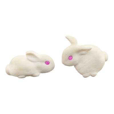 Lot 92 - Pair of Carved White Agate, Gold and Cabochon Ruby Bunny Earclips, JAR