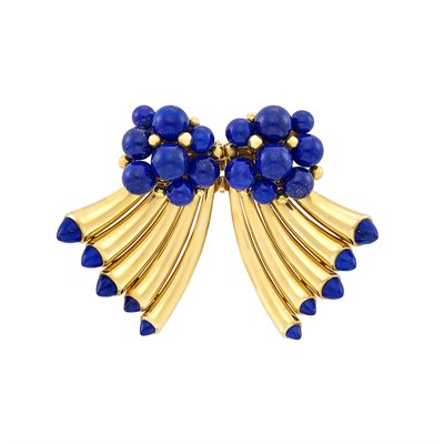 Lot 186 - Retro Gold and Lapis Double Clip-Brooch, Cartier, Paris