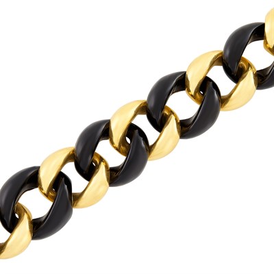 Lot 402 - Gold and Black Onyx Curb Link Bracelet, Seaman Schepps