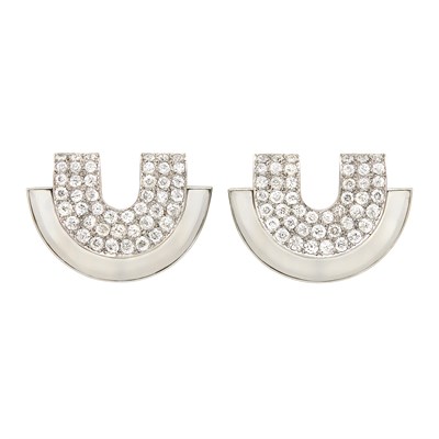 Lot 482 - Pair of Platinum, White Gold, Frosted Rock Crystal and Diamond Clips