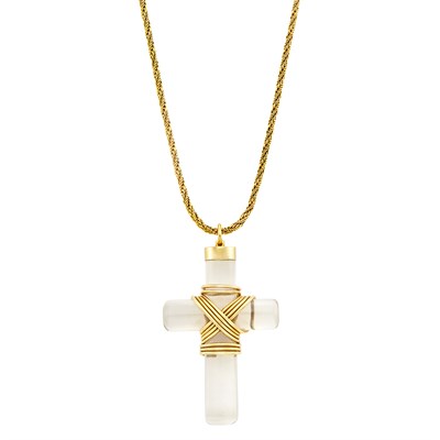 Lot 12 - Gold and Rock Crystal Cross Pendant, Cartier, with Gold Chain Necklace