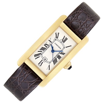 Lot 413 - Gold 'Tank Americaine' Wristwatch, Cartier, Ref. 1725