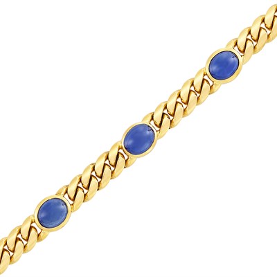 Lot 395 - Gold and Cabochon Sapphire Curb Link Bracelet