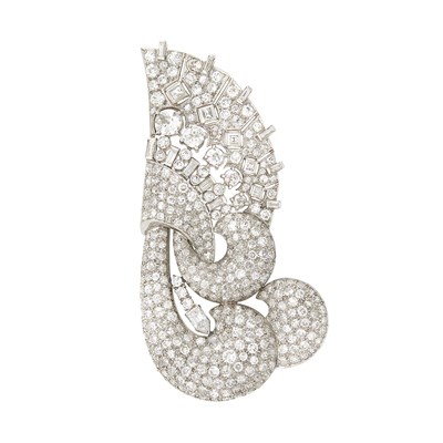 Lot 505 - Platinum and Diamond Clip-Brooch