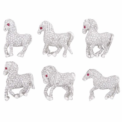 Lot 1169 - Six White Gold and Diamond Horse Pins