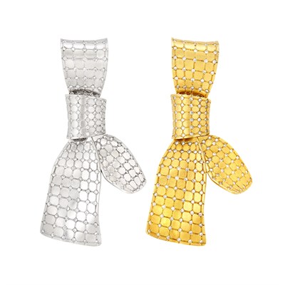 Lot 355 - Pair of Yellow and White Gold and Diamond Bow Clip-Brooches