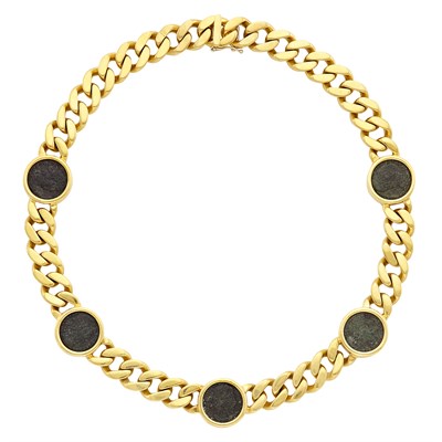 Lot 8 - Gold and Bronze Coin Curb Link Necklace
