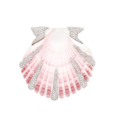 Lot 278 - Platinum, Shell and Diamond Clip-Brooch, Verdura