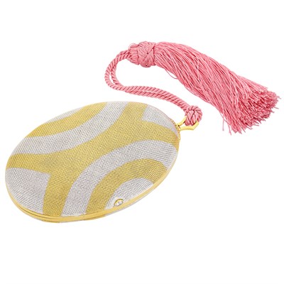 Lot 356 - Two-Color Gold and Diamond Mesh Evening Clutch with Pink Silk Tassel, Bulgari