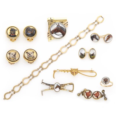 Lot 1613 - Group of Gold and Metal Reverse Crystal Intaglio Jewelry