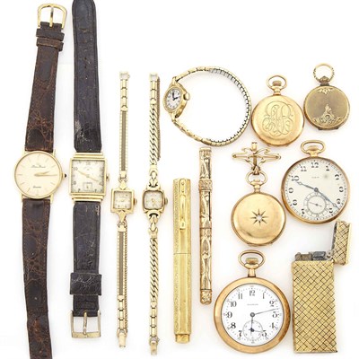 Lot 1670 - Group of Gold, Low Karat Gold and Metal Pocket Watches, Wristwatches and Gentleman's Accessories