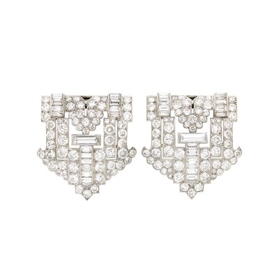 Lot 478 - Pair of Platinum and Diamond Clips