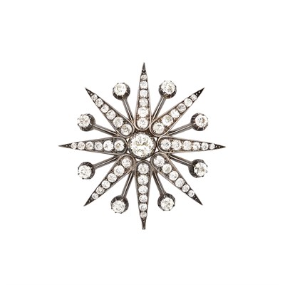 Lot 266 - Antique Silver, Gold and Diamond Star Pendant-Brooch