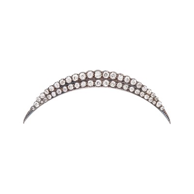 Lot 502 - Antique Silver, Gold and Diamond Crescent Brooch