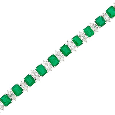 Lot 226 - Platinum, Emerald and Diamond Bracelet