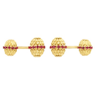 Lot 452 - Pair of Gold and Ruby Cufflinks, Tiffany & Co.