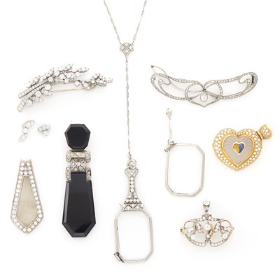 Lot 1605 - Group of Gold, Platinum, Silver, Diamond, Rock Crystal and Black Onyx Fragments