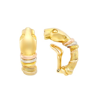 Lot 98 - Pair of Tricolor Gold 'Panther' Earclips, Cartier, France