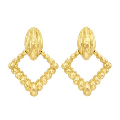 Lot 57 - Pair of Gold Door-Knocker Pendant-Earclips