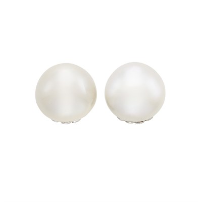 Lot 441 - Pair of Platinum and South Sea Cultured Pearl Earclips