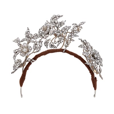 Lot 271 - Three Antique Silver, Gold and Diamond Flower Brooches/Tiara