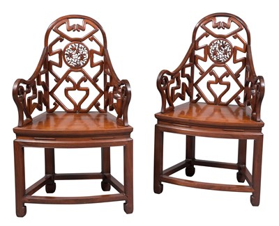 Lot 427 - Pair of Modern Chinese Hardwood Armchairs