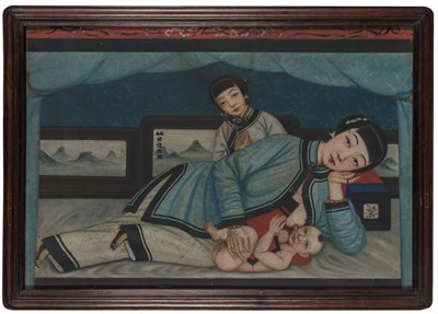 Lot 429 - Chinese Gouache on Linen Painting of a Nursing...