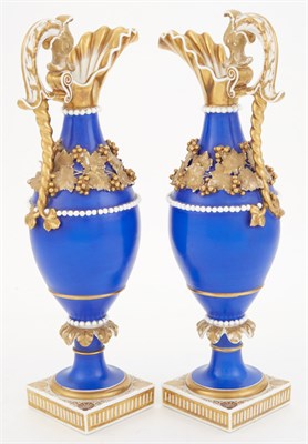 Lot 202 - Pair of Continental Porcelain Ewers Decorated...