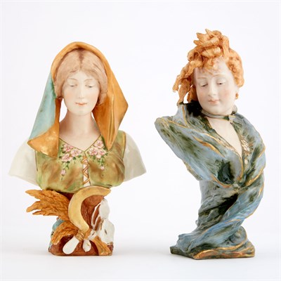 Lot 263 - Two Teplitz Porcelain Busts of Ladies Height...