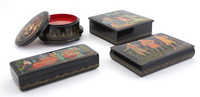 Lot 194 - Four Russian Lacquer Boxes Length of longest 6...