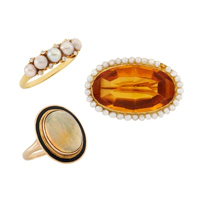 Lot 36 - Group of Gem-Set Brooch and Two Rings