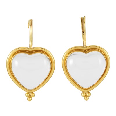 Lot 18 - Pair of High Karat Gold and Rock Crystal Heart Pendant Earrings, Temple St. Clair