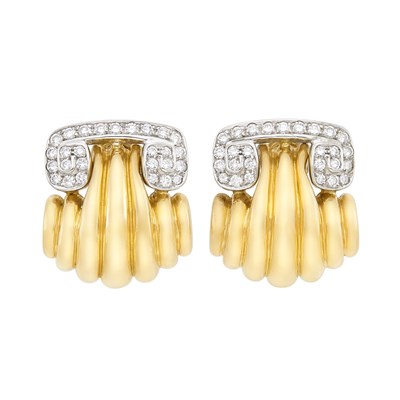 Lot 172 - Pair of Two-Color Gold and Diamond Earclips