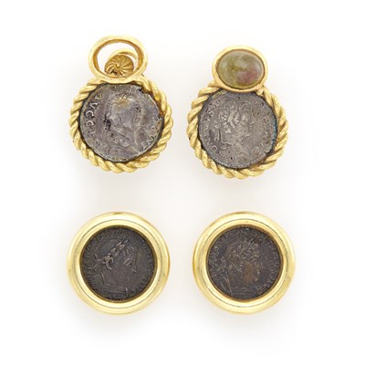 Lot 1514 - Two Pairs of Gold and Bronze Coin Earrings