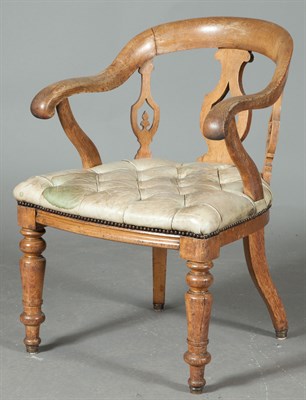 Lot 232 - Victorian Leather-Upholstered Oak Armchair...