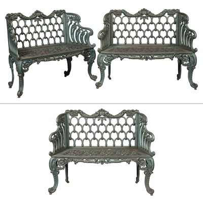 Lot 258 - Set of Three Cast-Iron Garden Benches Height...
