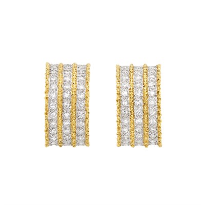 Lot 360 - Pair of Two-Color Gold and Diamond Hoop Earclips, Gianmaria Buccellati