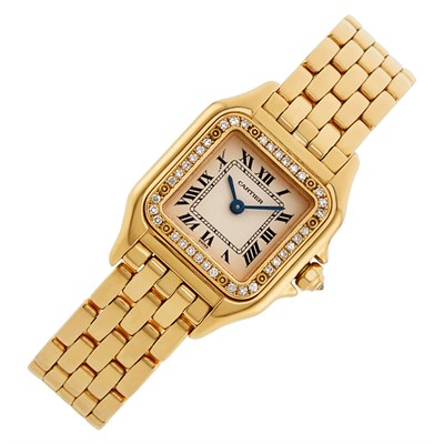Lot 325 - Gold and Diamond 'Panther' Wristwatch, Cartier