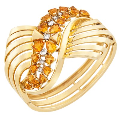 Lot 308 - Gold, Citrine and Diamond Cuff Bangle Bracelet