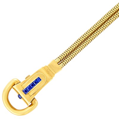 Lot 442 - Double Strand Gold Snake Chain and Sapphire Bracelet-Watch, Ostertag, Hamilton, France