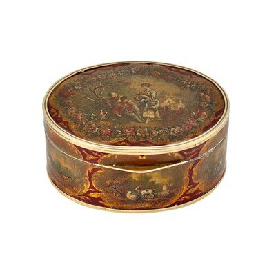 Lot 153 - Antique Painted Tortoise Shell and Gold Box, France