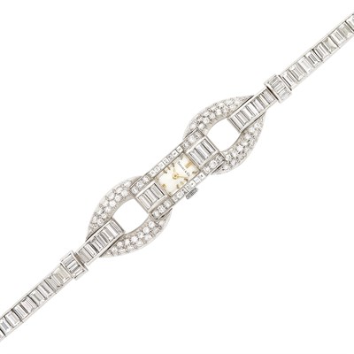 Lot 523 - Platinum and Diamond Wristwatch, Tiffany & Co., Concord Watch Co.