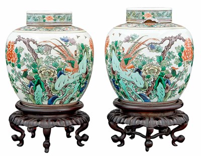 Lot 186 - Pair of Chinese Famille Verte Covered Jars...