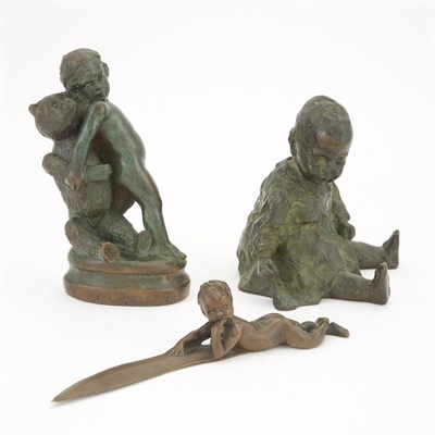Lot 488 - Group of Three Patinated Bronze Articles...