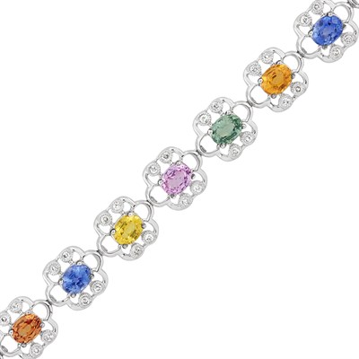 Lot 104 - White Gold, Multicolored Sapphire and Diamond Bracelet