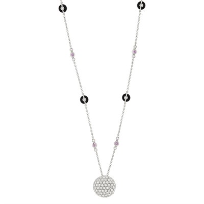 Lot 126 - White Gold, Diamond, Black Onyx and Pink Sapphire Pendant and Chain
