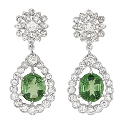 Lot 277 - Pair of White Gold, Tsavorite and Diamond Pendant Earrings